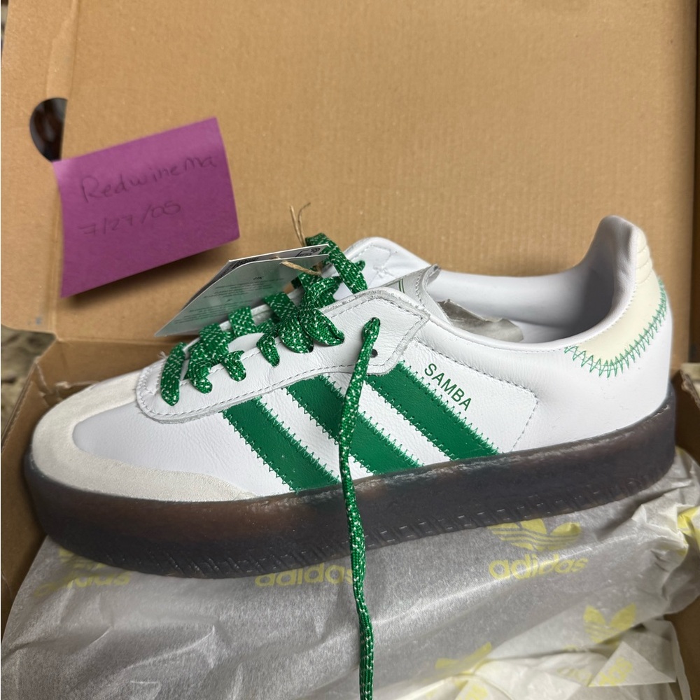 Adidas White and Green Samba Sneakers